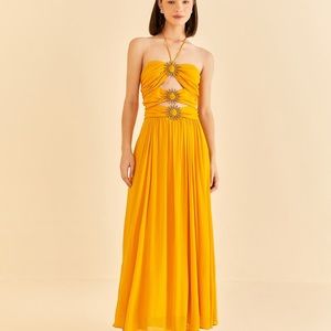 *NWT* FARM RIO Yellow Sleeveless Maxi Dress With Sun Buckle - Size S